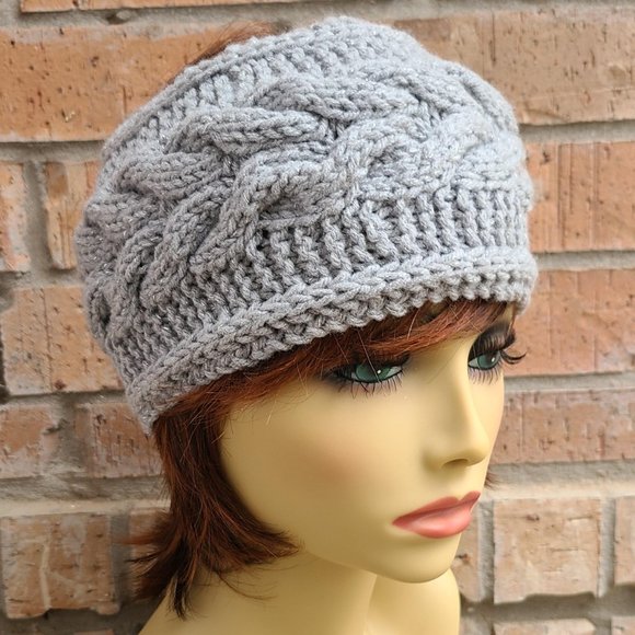 Handmade Women's Cable Knit Headband Light Gray Sparkling One Size - Picture 13 of 14